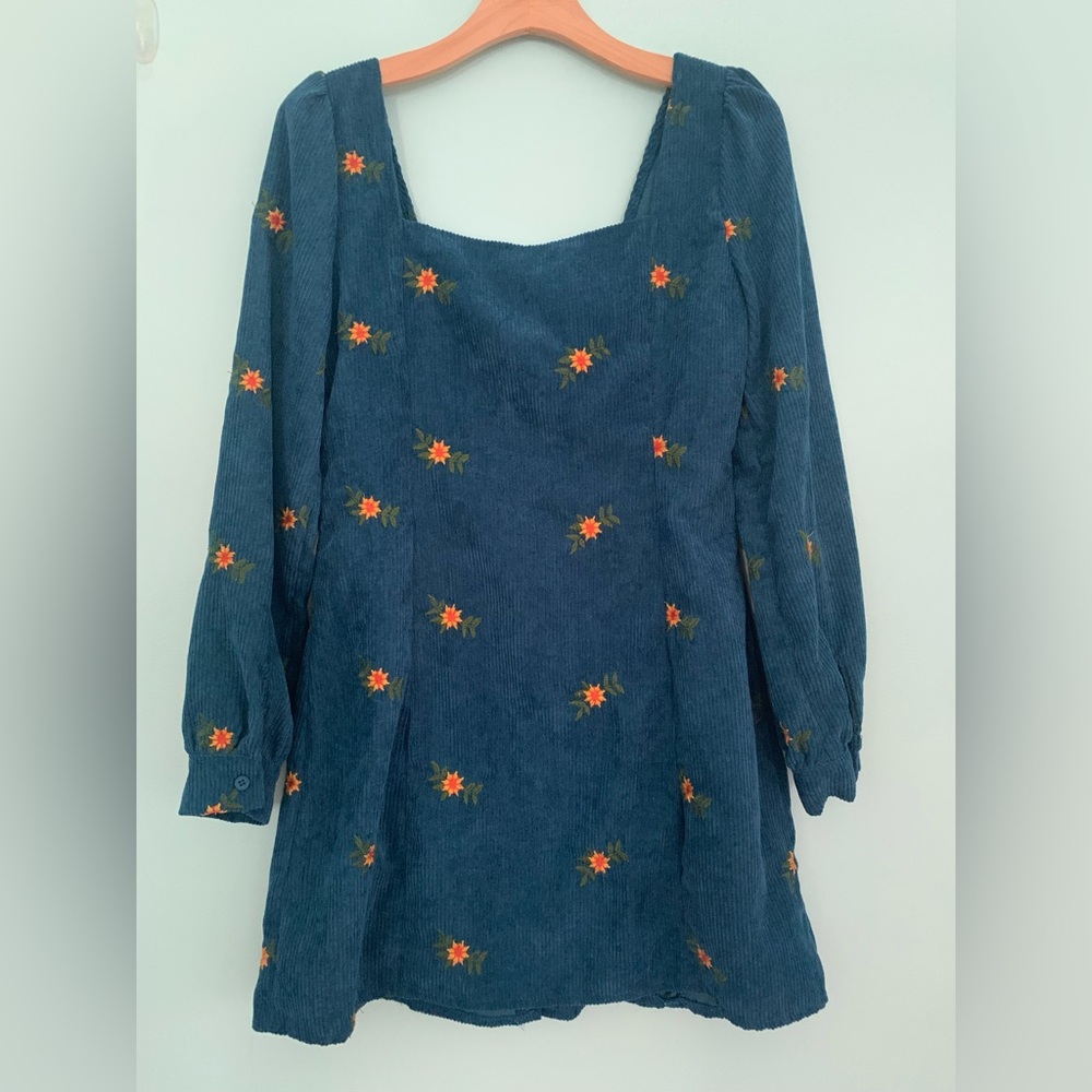 Cider Corduroy Dress with Orange Floral Details